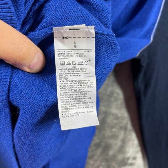 Banana Republic Sweater Mens Large Blue Colorblock Luxury Silk Cashmere Cotton - Picture 3 of 5